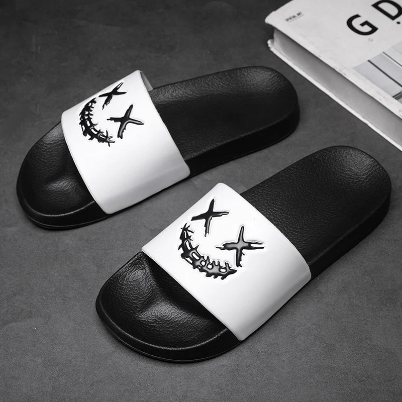 Summer Men's Personalized Fashionable Black Slippers Soft Sole Comfortable Versatile Flip Flops Casual Travel Beach Quick-Drying Sandals