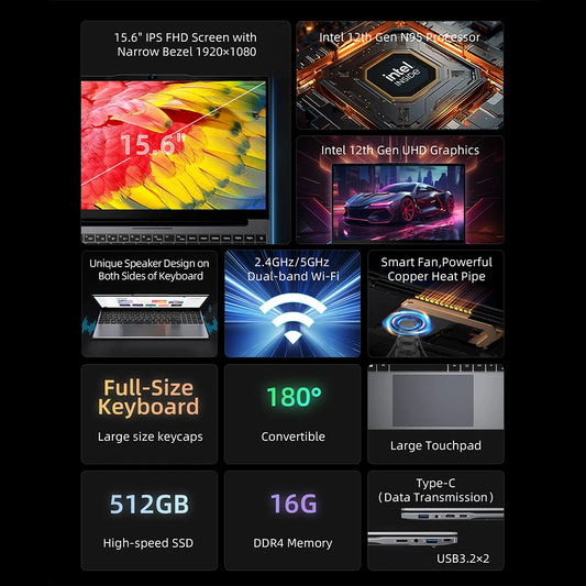 Bmax X15 Pro 15.6 Inch 16Gb Ram 512Gb Ssd Intel N95 Cpu Windows 11 Notebook 1920*1080 Dual Wifi USB Pc Laptop Ddr4