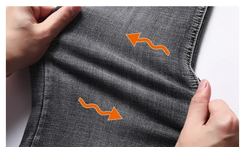 2024 Business Casual Men's Thin Denim Jeans Cotton Stretch Jeans Grey Spring Summer Brand New Fit Straight Lightweight