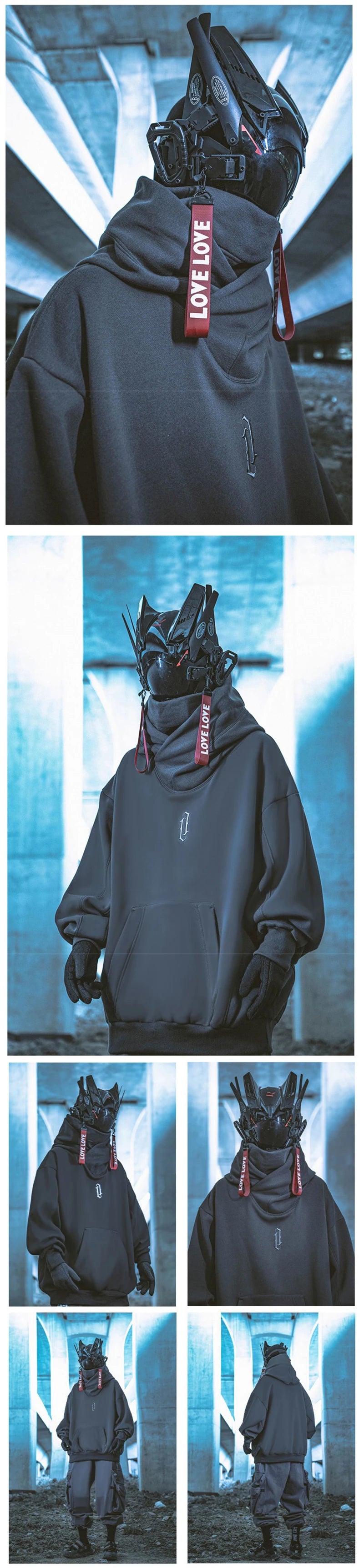 Autumn Embroidery Turtleneck Men's Hooded Sweatshirt Japanese Ninja Oversized Hoodies Hip Hop Fleece Pocket Streetwear Y2K Hoody