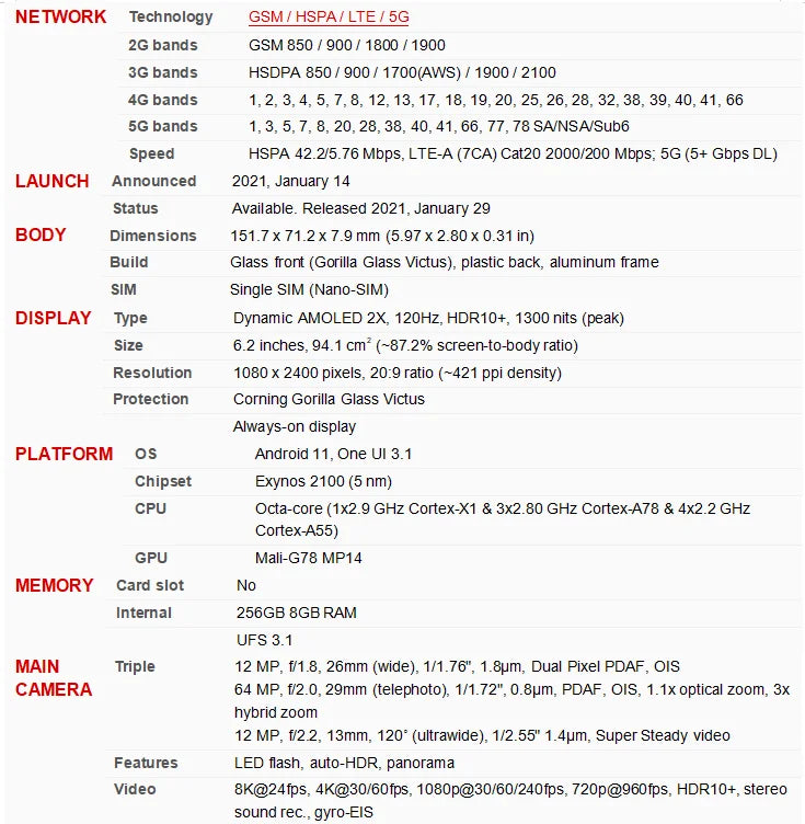 Samsung Galaxy S21 5G G991N 256GB ROM 8GB RAM Koera Version 6.2" AMOLED Exynos NFC Octa Core Original Unlocked Android Cellphone