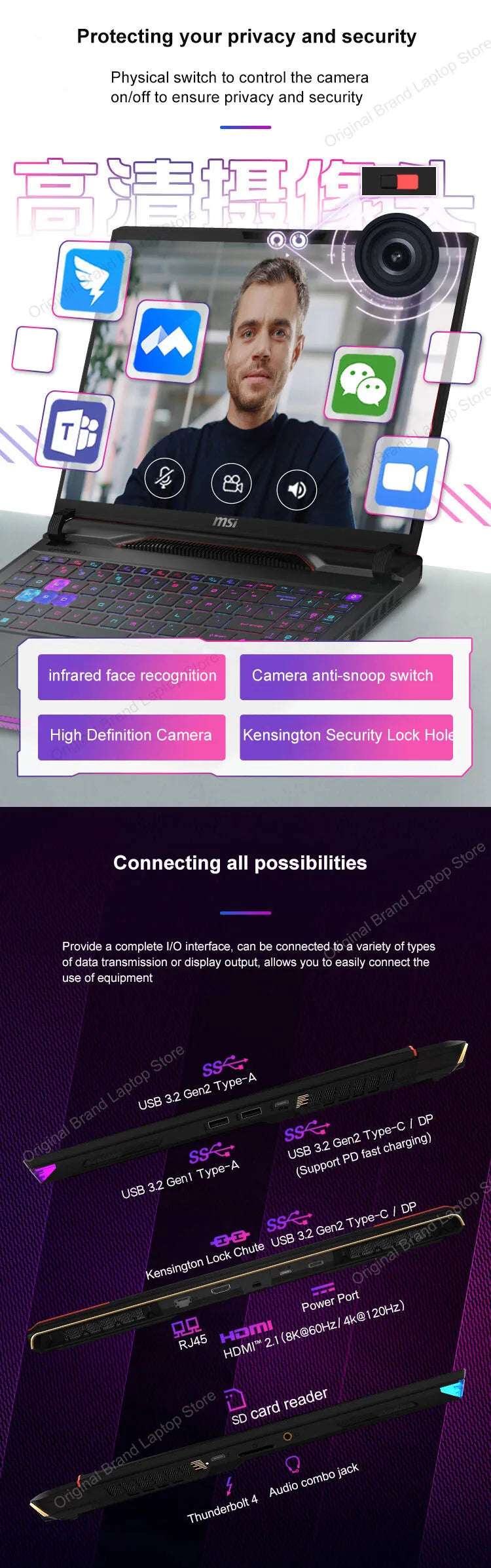 2024 MSI Raider GE68 HX Gaming Laptop 16 Inch 4K UHD 120Hz Mini LED Screen Notebook i9-14900HX 32GB 2TB RTX4080 Netbook Computer