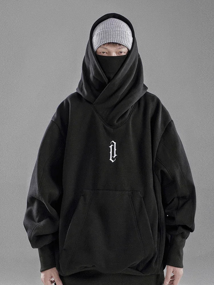 Autumn Embroidery Turtleneck Men's Hooded Sweatshirt Japanese Ninja Oversized Hoodies Hip Hop Fleece Pocket Streetwear Y2K Hoody