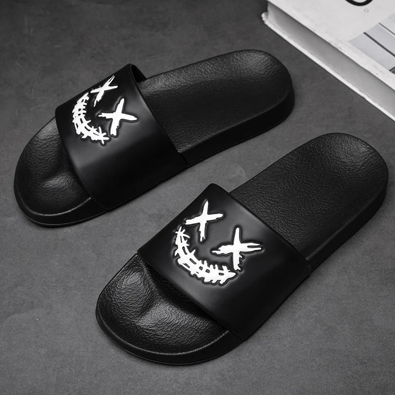 Summer Men's Personalized Fashionable Black Slippers Soft Sole Comfortable Versatile Flip Flops Casual Travel Beach Quick-Drying Sandals
