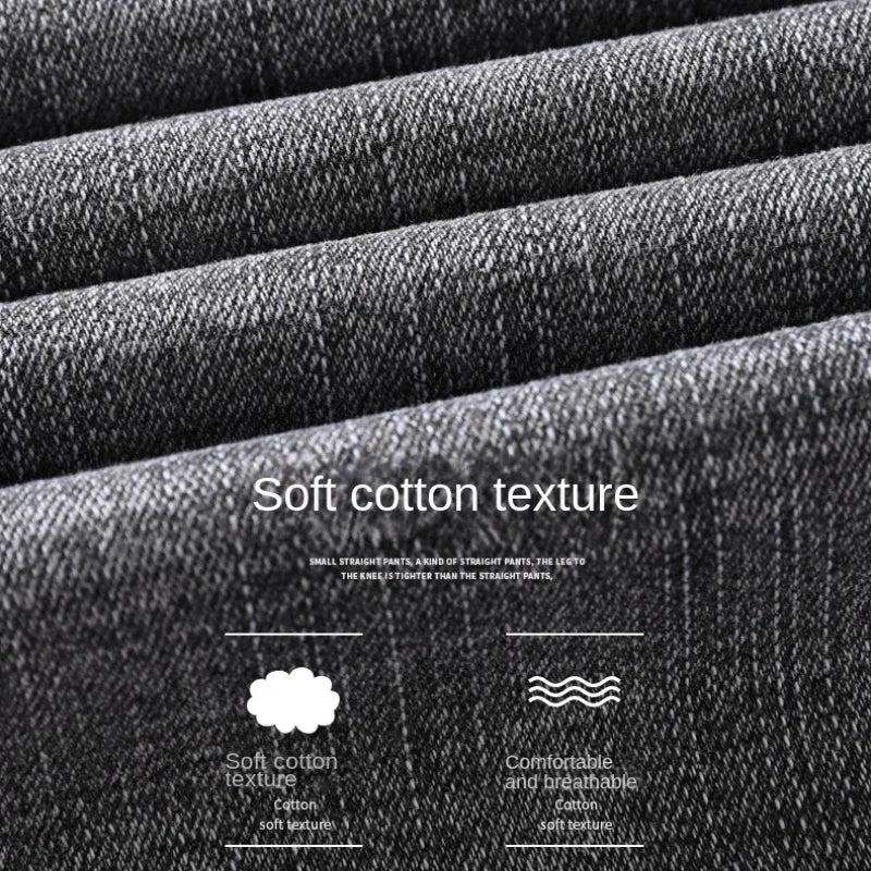 2024 Business Casual Men's Thin Denim Jeans Cotton Stretch Jeans Grey Spring Summer Brand New Fit Straight Lightweight