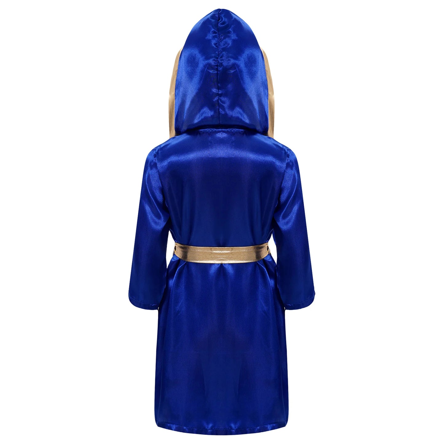 Kids Boys Boxing Robe Boxer Cosplay Costume Long Sleeve Open Front Hooded Cloak with Belt for Kickboxing Workout Sports Fitness