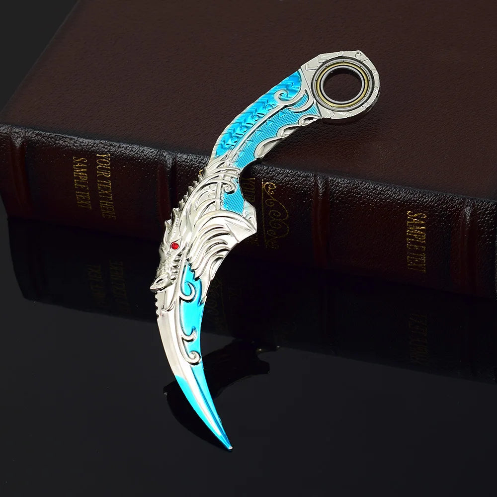 18cm/7.08 Game Figure Blue Dragon Golden Dragon Claw Knife,karambit,Metal Crafts Ornaments Decorate Gifts,Action Figure