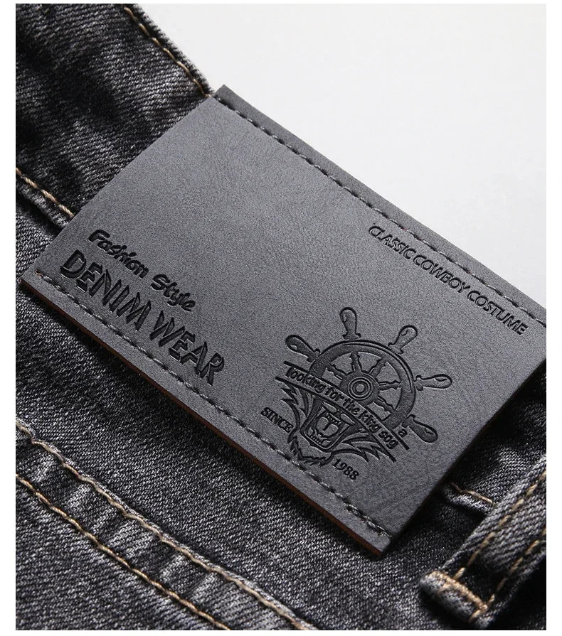 2024 Business Casual Men's Thin Denim Jeans Cotton Stretch Jeans Grey Spring Summer Brand New Fit Straight Lightweight