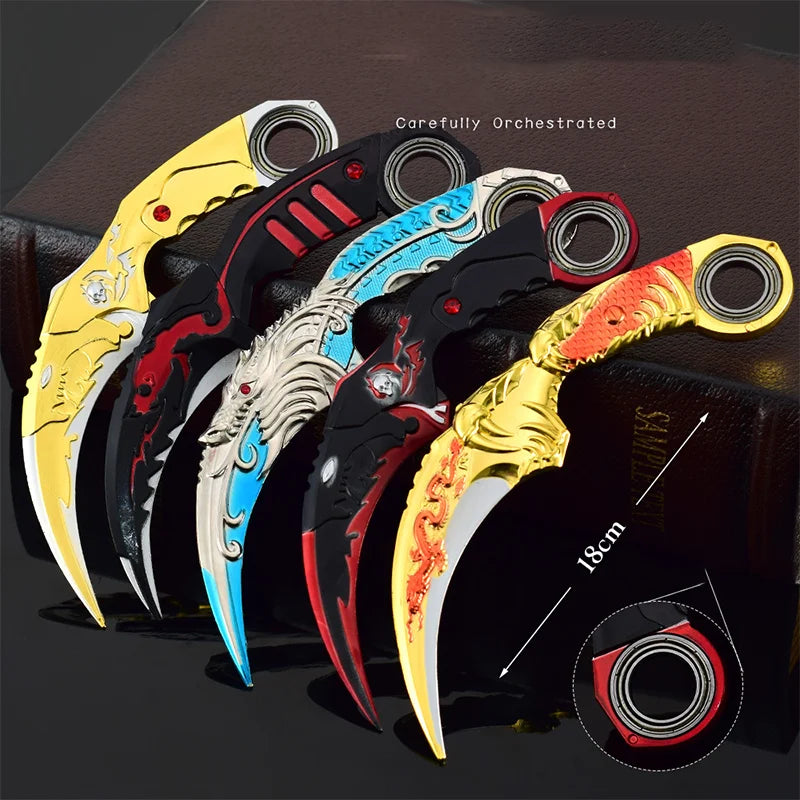 18cm/7.08 Game Figure Blue Dragon Golden Dragon Claw Knife,karambit,Metal Crafts Ornaments Decorate Gifts,Action Figure