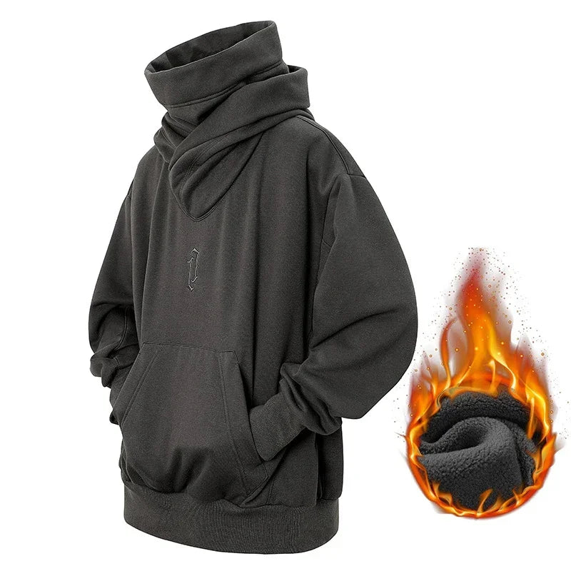 Autumn Embroidery Turtleneck Men's Hooded Sweatshirt Japanese Ninja Oversized Hoodies Hip Hop Fleece Pocket Streetwear Y2K Hoody