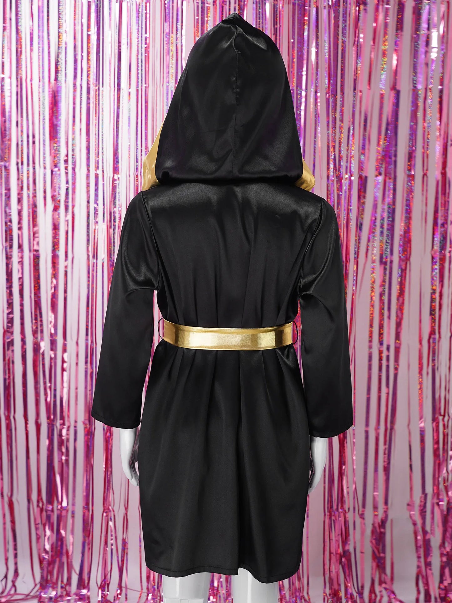 Kids Boys Boxing Robe Boxer Cosplay Costume Long Sleeve Open Front Hooded Cloak with Belt for Kickboxing Workout Sports Fitness