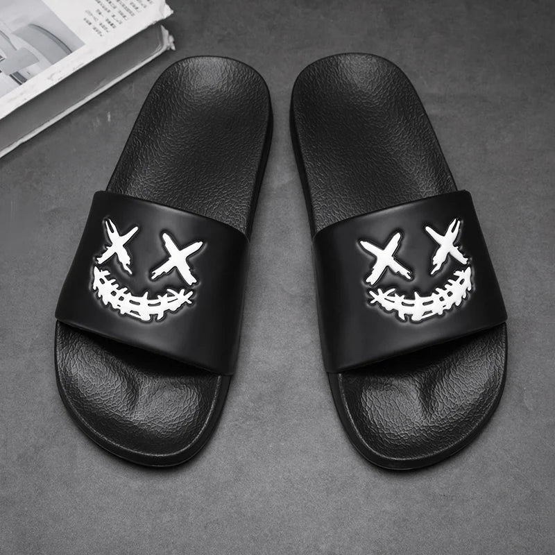 Summer Men's Personalized Fashionable Black Slippers Soft Sole Comfortable Versatile Flip Flops Casual Travel Beach Quick-Drying Sandals