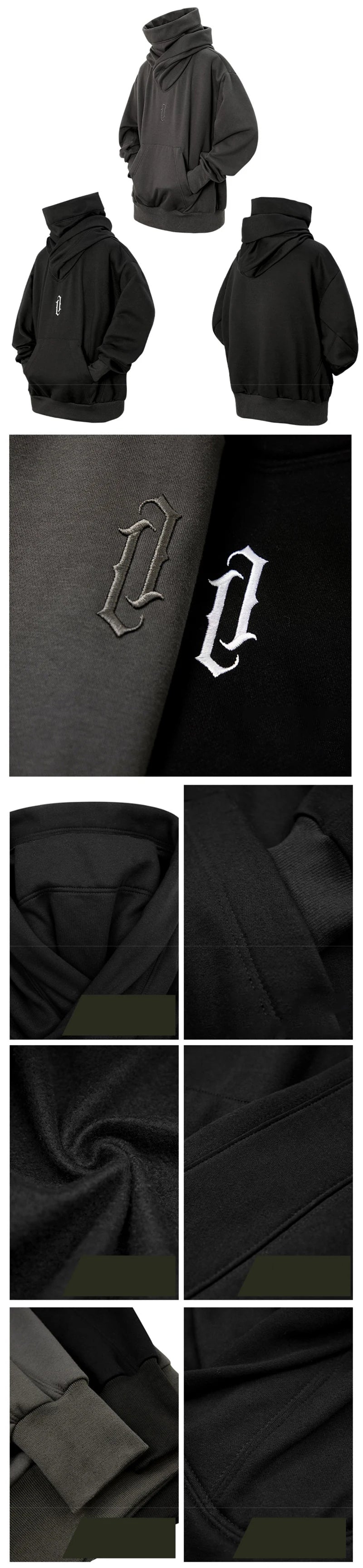 Autumn Embroidery Turtleneck Men's Hooded Sweatshirt Japanese Ninja Oversized Hoodies Hip Hop Fleece Pocket Streetwear Y2K Hoody