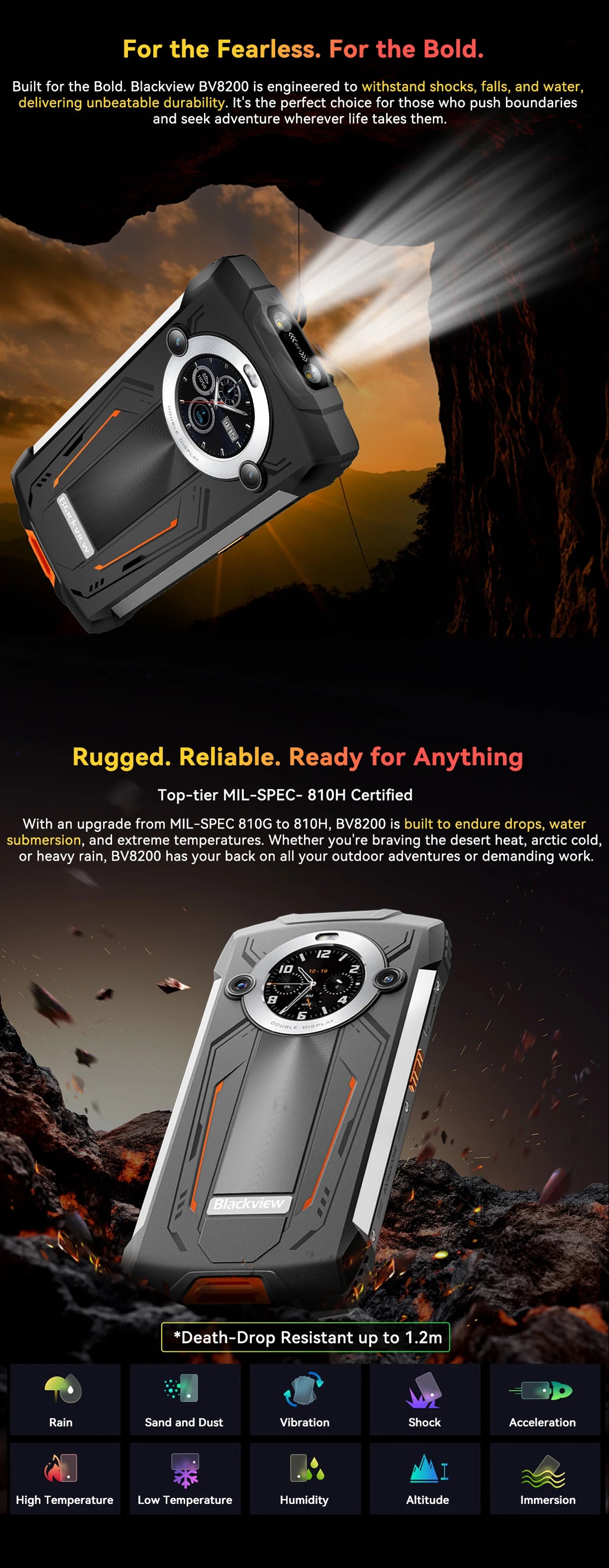 【World premiere】Blackview BV8200 Rugged Phone 6.5" 2.4K 120Hz Display Helio G100 NFC 12GB 256GB Android 14 45W Charger CellPhone