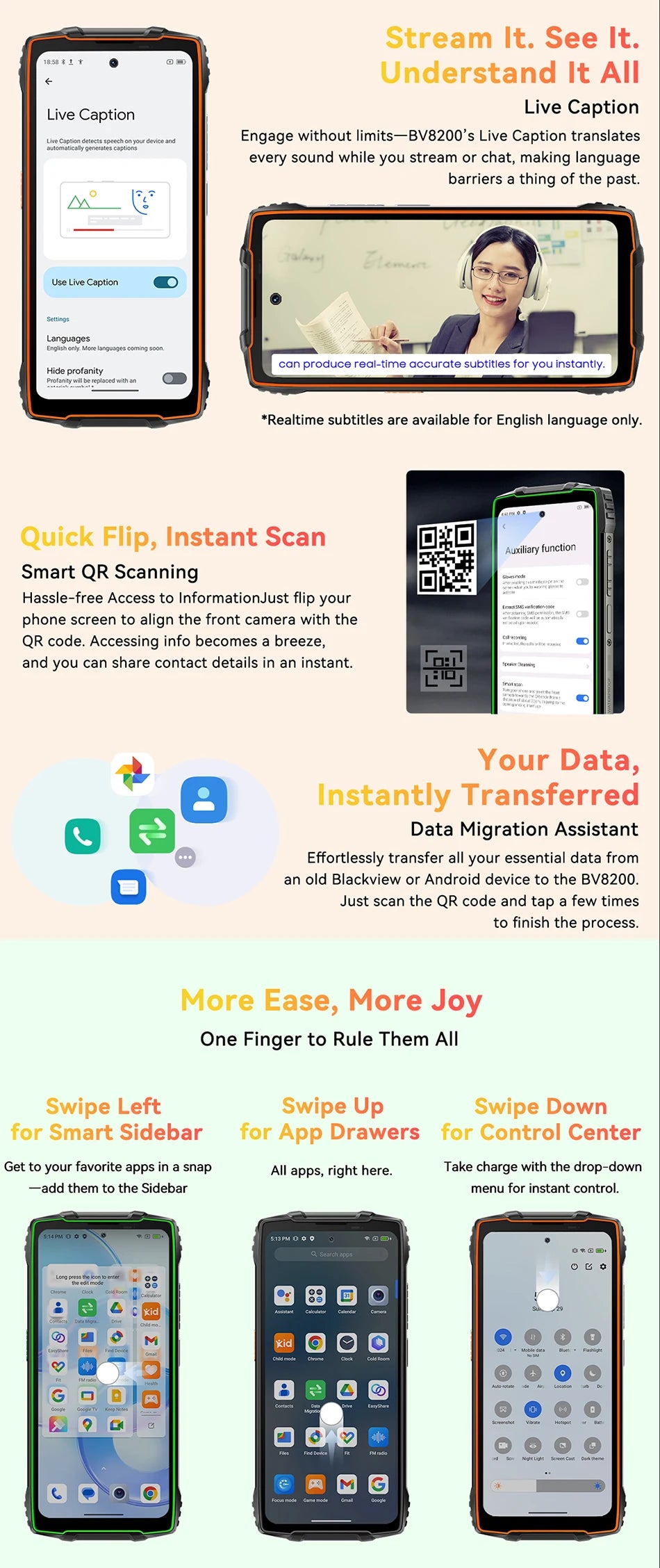 【World premiere】Blackview BV8200 Rugged Phone 6.5" 2.4K 120Hz Display Helio G100 NFC 12GB 256GB Android 14 45W Charger CellPhone