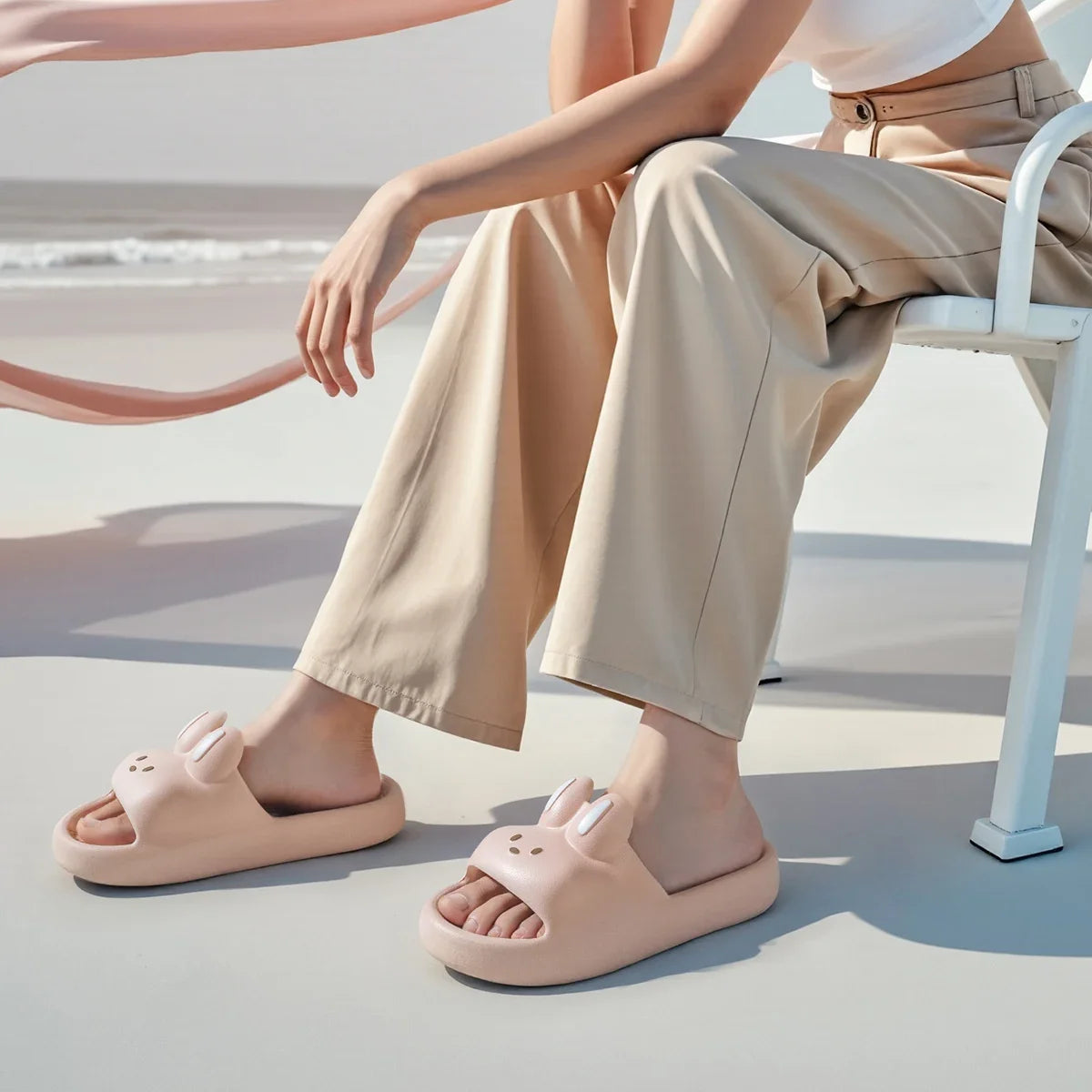 Summer Men Bathroom Slippers Women Cute Cartoon Home Sandals Breathable Soft EVA Non-slip Slides Indoor Quick Drying Flip Flops