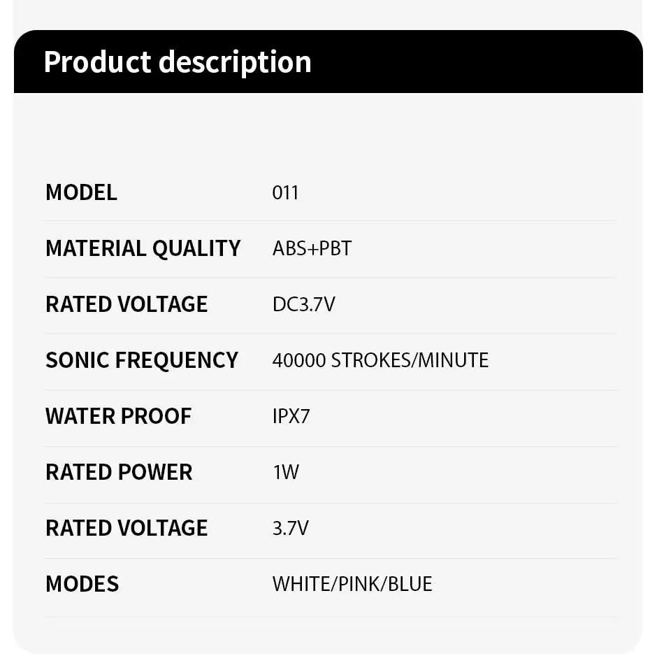 Jianpai Adult Blue Pink Sonic Electric Toothbrush Adult 5-gear Mode USB Charging IPX7 Waterproof Sonic Electric Toothbrush