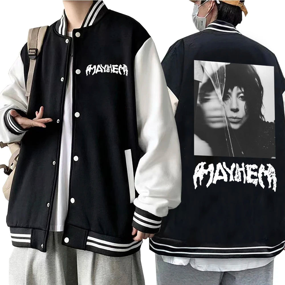 Lady Gaga Mayhem New Album Hoodie Baseball Uniform Jacket Women Men Baseball Jacket Hoodie Harajuku