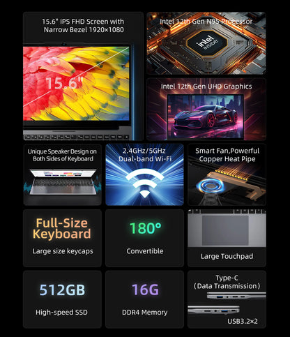 Bmax X15 Pro 15.6 Inch 16Gb Ram 512Gb Ssd Intel N95 Cpu Windows 11 Notebook 1920*1080 Dual Wifi USB Pc Laptop Ddr4