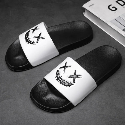 Summer Men's Personalized Fashionable Black Slippers Soft Sole Comfortable Versatile Flip Flops Casual Travel Beach Quick-Drying Sandals