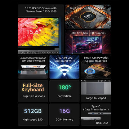 Bmax X15 Pro 15.6 Inch 16Gb Ram 512Gb Ssd Intel N95 Cpu Windows 11 Notebook 1920*1080 Dual Wifi USB Pc Laptop Ddr4