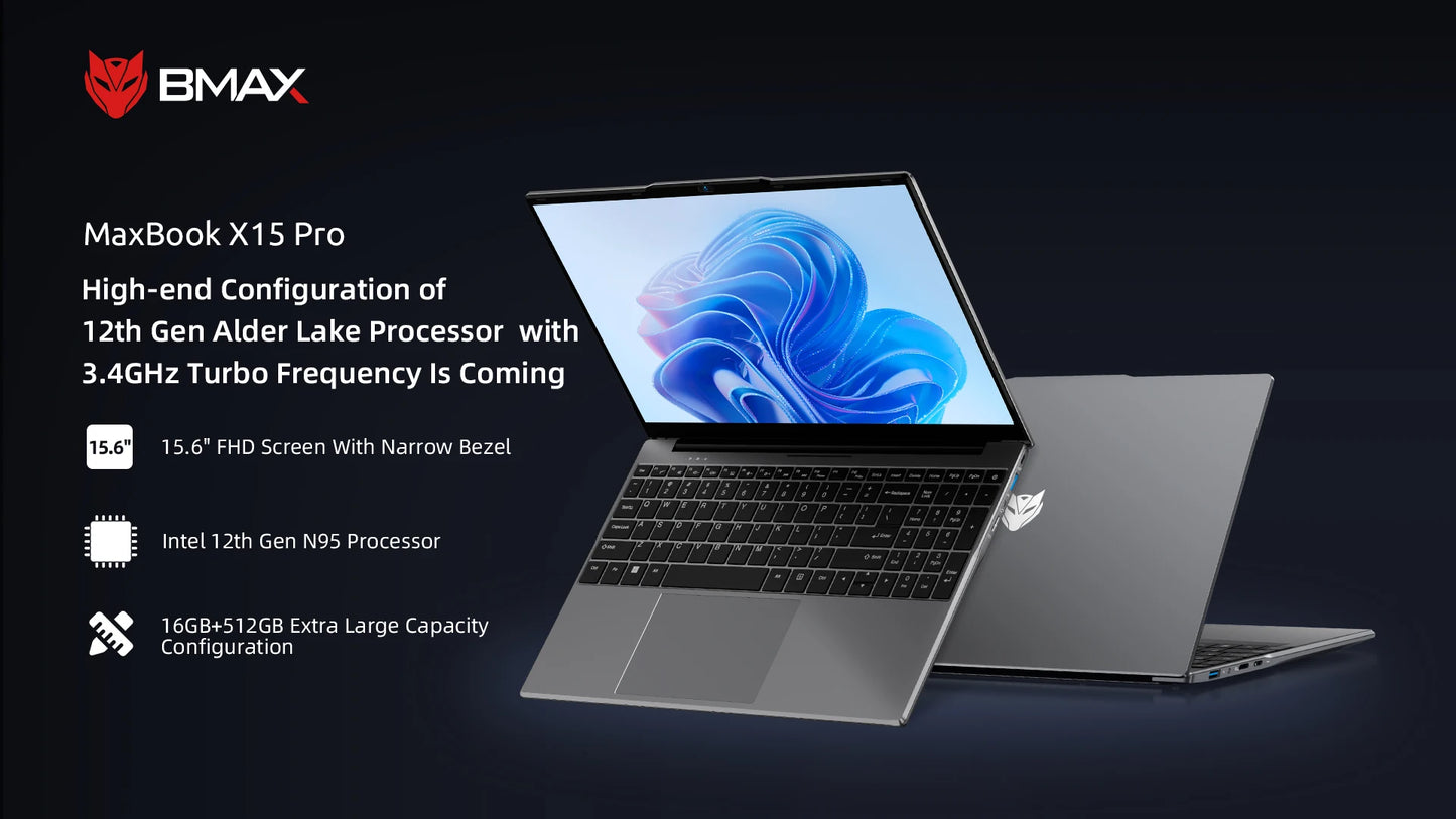 Bmax X15 Pro 15.6 Inch 16Gb Ram 512Gb Ssd Intel N95 Cpu Windows 11 Notebook 1920*1080 Dual Wifi USB Pc Laptop Ddr4