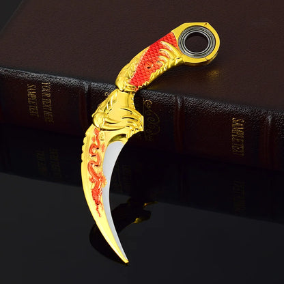 18cm/7.08 Game Figure Blue Dragon Golden Dragon Claw Knife,karambit,Metal Crafts Ornaments Decorate Gifts,Action Figure