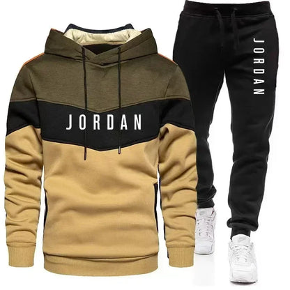New season spring-autumn casual men's and women's long-sleeved hooded pullover set of pants for outdoor training, jogging one-pi