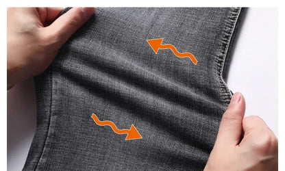 2024 Business Casual Men's Thin Denim Jeans Cotton Stretch Jeans Grey Spring Summer Brand New Fit Straight Lightweight