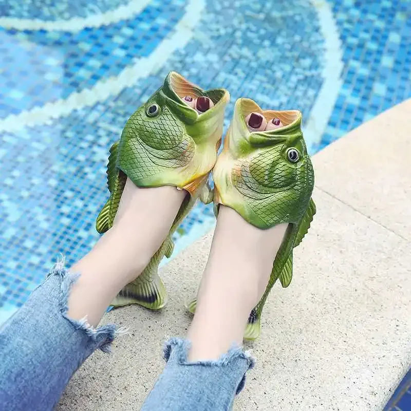 Fish Slippers New Women's Funny Creative Home Non-slip Fashion Salted Fish Word Drag Men's Trendy Slippers Outdoor Beach 2023