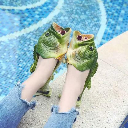 Fish Slippers New Women's Funny Creative Home Non-slip Fashion Salted Fish Word Drag Men's Trendy Slippers Outdoor Beach 2023