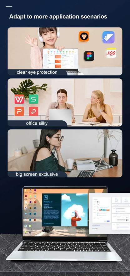Professional Notebook Windows 11 intel Atom A3950 Laptop Computer 12GB DDR4 1TB 2TB SSD 1920*1080P 14.1" Notebook PC Computer
