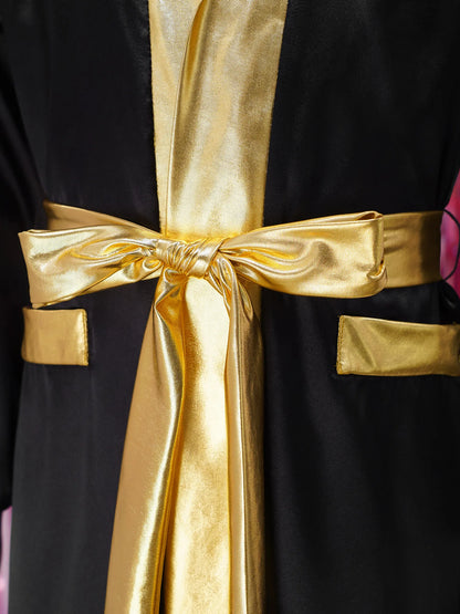 Kids Boys Boxing Robe Boxer Cosplay Costume Long Sleeve Open Front Hooded Cloak with Belt for Kickboxing Workout Sports Fitness