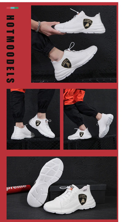 Brand Mens Casual Sneakers Genuine Leather Lace-Up Comfortable Oxford Fashion Breathable Outdoor Walking Flat Shoes for Men