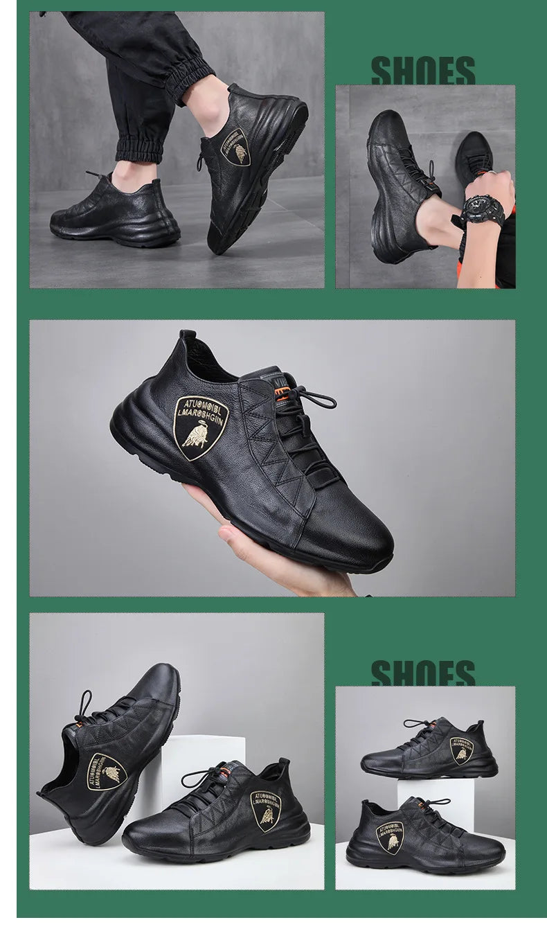 Brand Mens Casual Sneakers Genuine Leather Lace-Up Comfortable Oxford Fashion Breathable Outdoor Walking Flat Shoes for Men