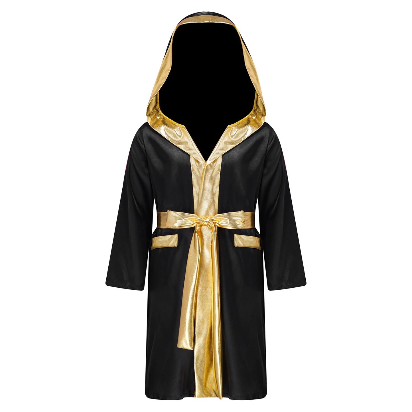 Kids Boys Boxing Robe Boxer Cosplay Costume Long Sleeve Open Front Hooded Cloak with Belt for Kickboxing Workout Sports Fitness
