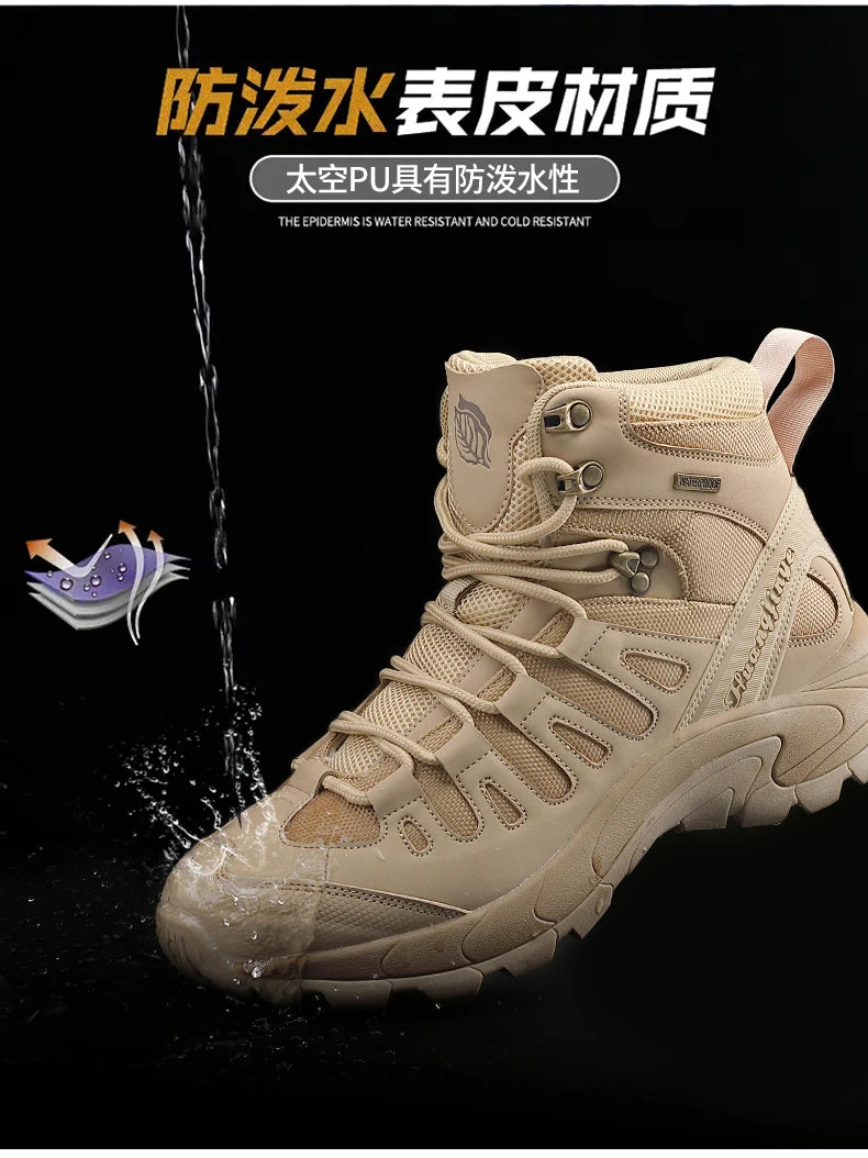 New Men Tactical Boot Breathable Safety Anti-Slip Hunting Boot Motorcycle Male Army Boots Desert Climbing Hiking Shoes Size Plus