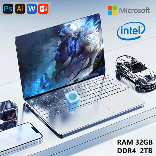15.6" Portable Laptop Intel N5095 32GB Ram DDR4 2TB SSD Windows 11 Notebook Pc Gamer  Office Computer with Backlit Fingerprint