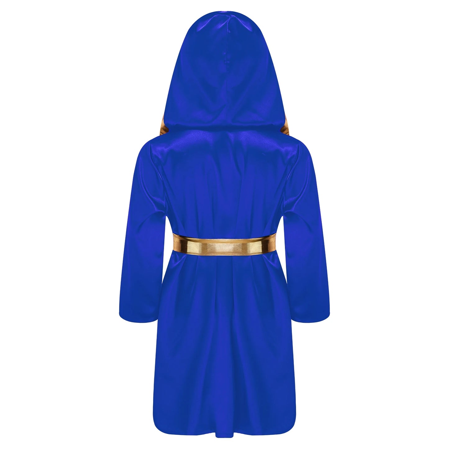 Kids Boys Boxing Robe Boxer Cosplay Costume Long Sleeve Open Front Hooded Cloak with Belt for Kickboxing Workout Sports Fitness