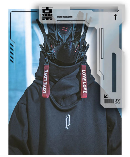 Autumn Embroidery Turtleneck Men's Hooded Sweatshirt Japanese Ninja Oversized Hoodies Hip Hop Fleece Pocket Streetwear Y2K Hoody