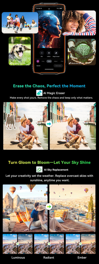 【World premiere】Blackview BV8200 Rugged Phone 6.5" 2.4K 120Hz Display Helio G100 NFC 12GB 256GB Android 14 45W Charger CellPhone