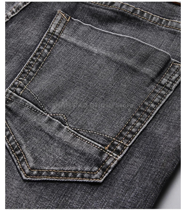 2024 Business Casual Men's Thin Denim Jeans Cotton Stretch Jeans Grey Spring Summer Brand New Fit Straight Lightweight