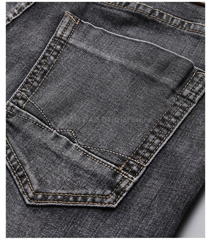 2024 Business Casual Men's Thin Denim Jeans Cotton Stretch Jeans Grey Spring Summer Brand New Fit Straight Lightweight