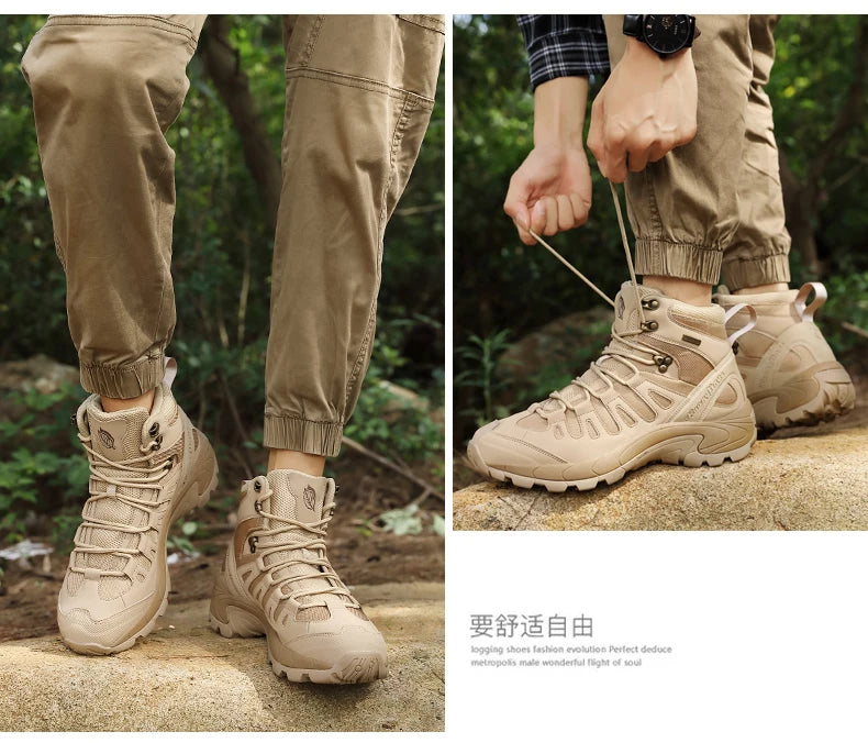 New Men Tactical Boot Breathable Safety Anti-Slip Hunting Boot Motorcycle Male Army Boots Desert Climbing Hiking Shoes Size Plus