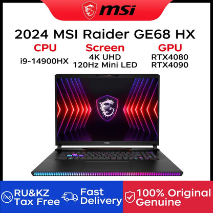 2024 MSI Raider GE68 HX Gaming Laptop 16 Inch 4K UHD 120Hz Mini LED Screen Notebook i9-14900HX 32GB 2TB RTX4080 Netbook Computer