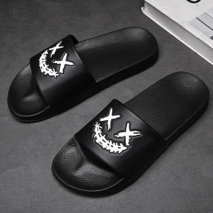 Summer Men's Personalized Fashionable Black Slippers Soft Sole Comfortable Versatile Flip Flops Casual Travel Beach Quick-Drying Sandals