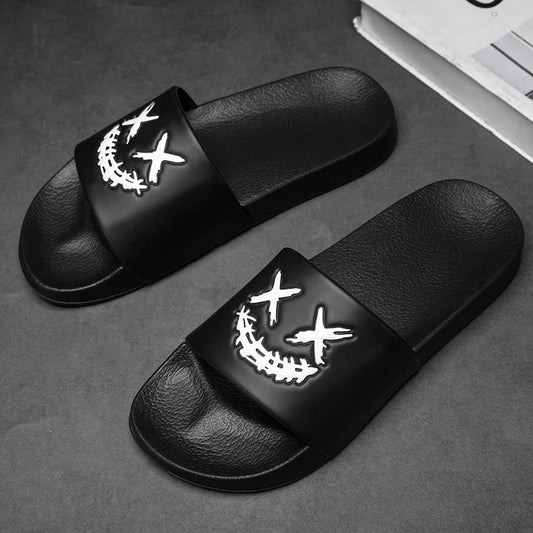 Summer Men's Personalized Fashionable Black Slippers Soft Sole Comfortable Versatile Flip Flops Casual Travel Beach Quick-Drying Sandals