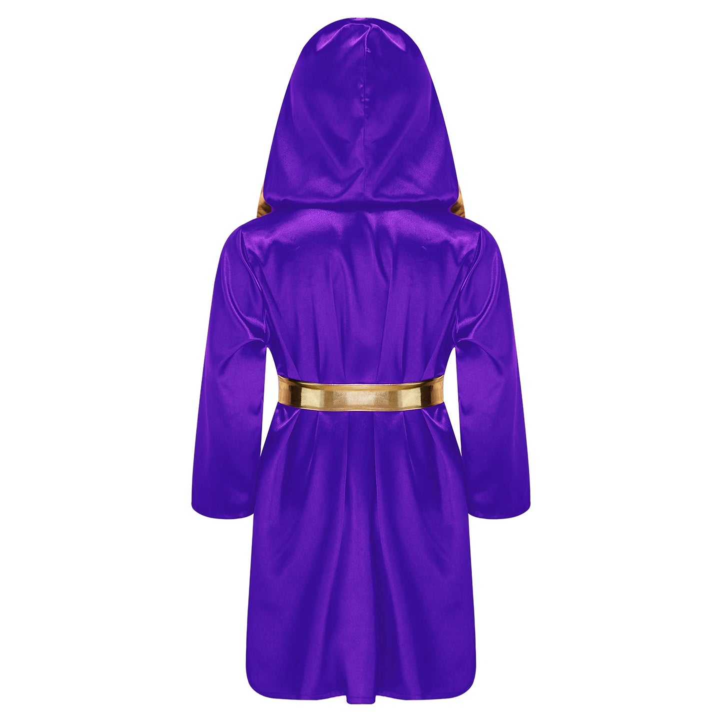 Kids Boys Boxing Robe Boxer Cosplay Costume Long Sleeve Open Front Hooded Cloak with Belt for Kickboxing Workout Sports Fitness