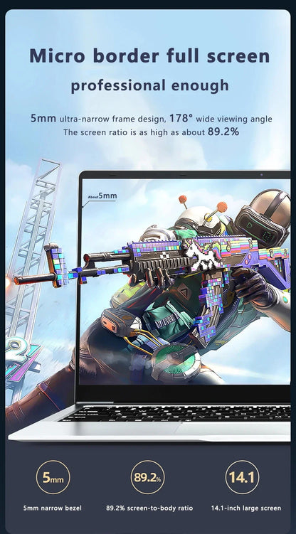 Professional Notebook Windows 11 intel Atom A3950 Laptop Computer 12GB DDR4 1TB 2TB SSD 1920*1080P 14.1" Notebook PC Computer