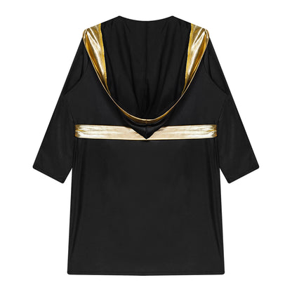 Kids Boys Boxing Robe Boxer Cosplay Costume Long Sleeve Open Front Hooded Cloak with Belt for Kickboxing Workout Sports Fitness